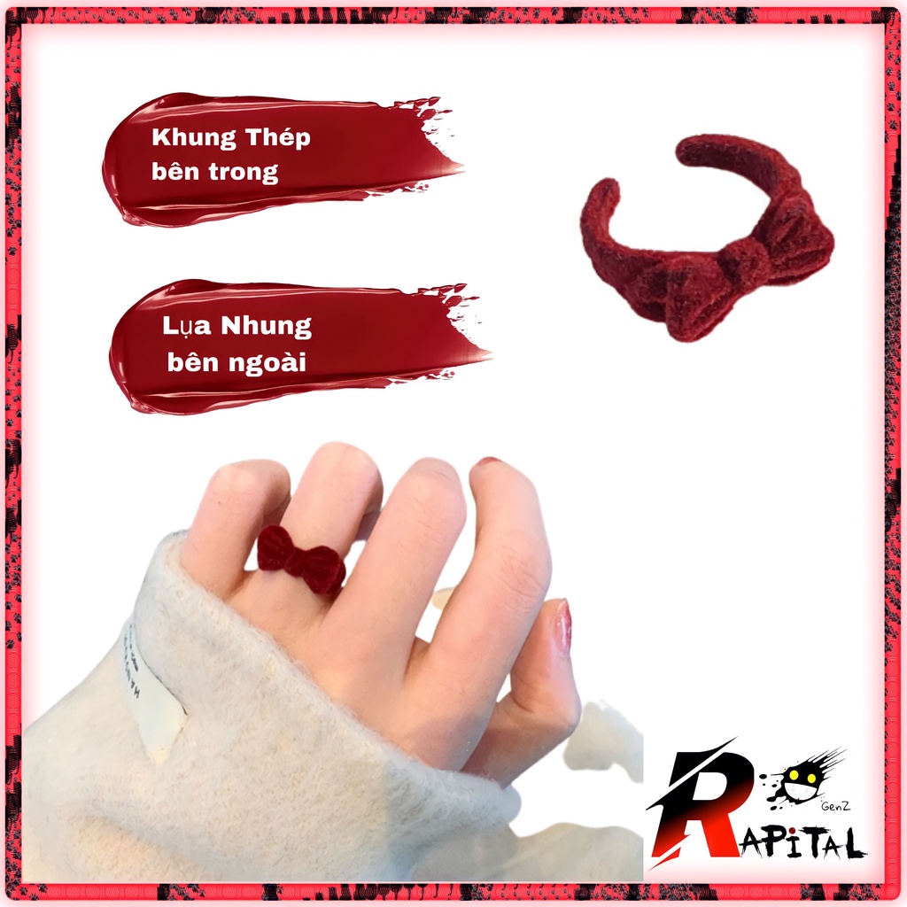 Nhẫn Chiếc Nơ Cute Dành Cho Nữ, Lõi Thép Phủ Lớp Nhưng Êm Ái Free Size