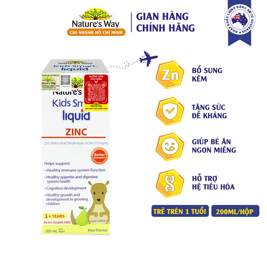 Siro Uống Nature's Way Kids Smart Liquid Zinc Bổ Sung Kẽm, Tăng Sức Đề Kháng, Tốt Cho Hệ Tiêu Hóa Của Bé 200ml