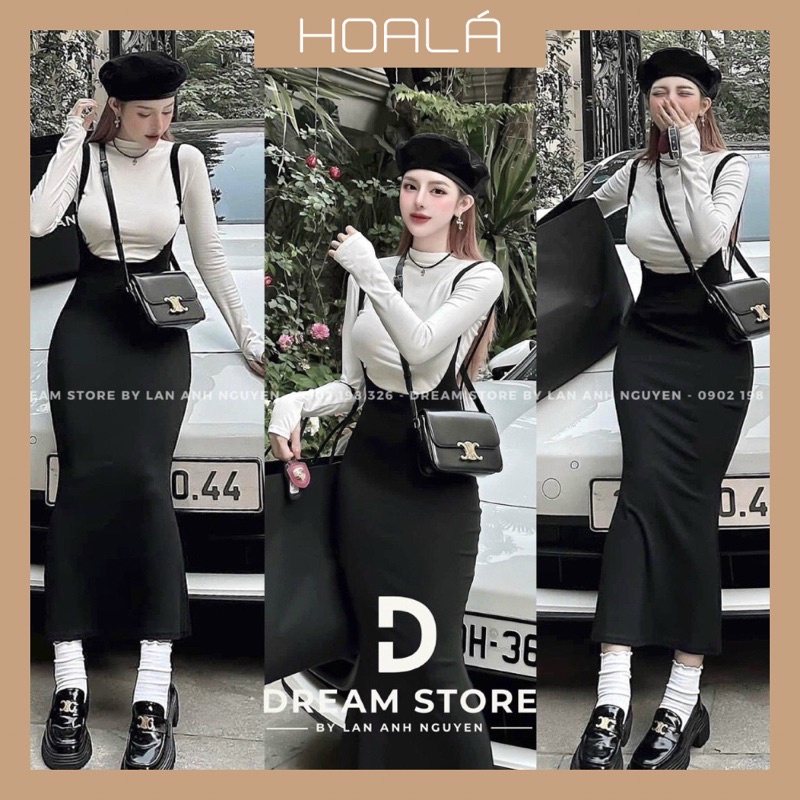 Set Đầm Yếm Maxi Cổ Lọ Tay Dài Phong Cách S44