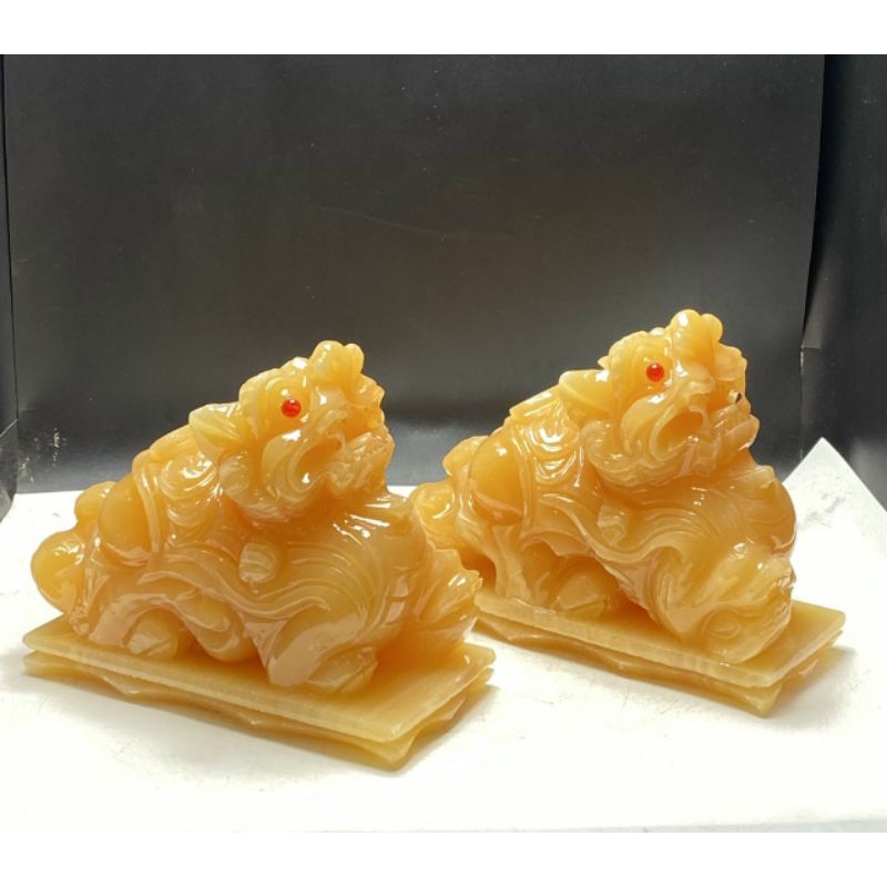 Cặp Tỳ Hưu đá ngọc hoàng long 16cm,đá nguyên khối có đế