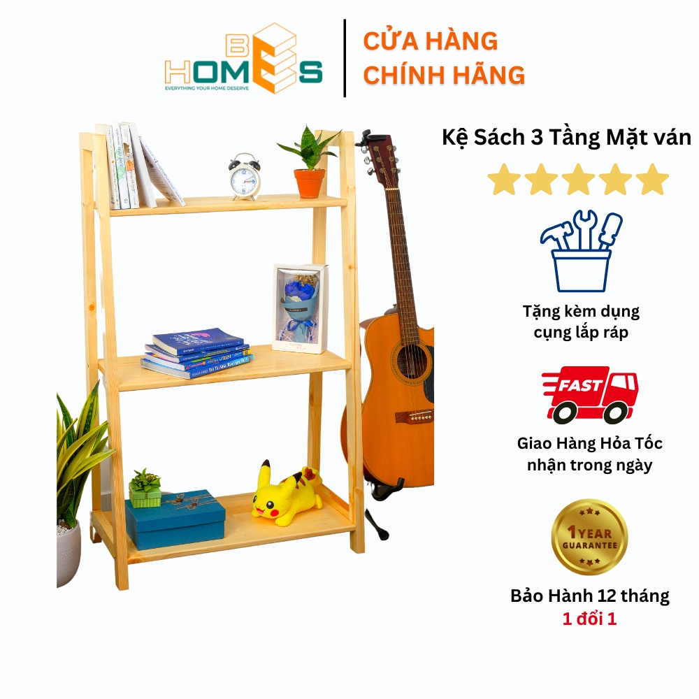 Kệ sách gỗ Behomes 3 tầng mặt ván - nội thất phòng khách, phòng ngủ