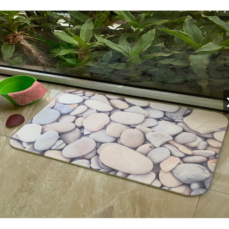 Thảm đá lau chân nhà tắm siêu thấm hút kích thước 39x60x0.9cm Sỏi Trắng Mát Xa Chân