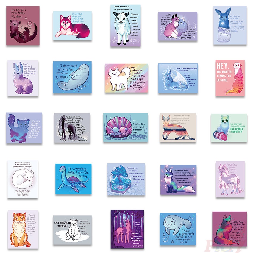 Bộ 100 / 100 Món Đồ Chơi Chất Lượng Cao ❉ Q Animal. Miếng Dán Trang Trí Thiết Kế Ngộ Nghĩnh ❉ Sticker Dán Tường Chống Thấm Nước Họa Tiết Doodle Hợp Thời Trang