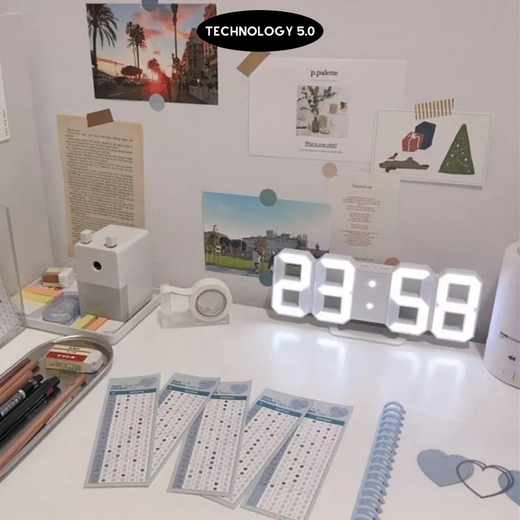 Đồng hồ treo tường thông minh LED 3D trang trí bàn làm việc,phòng khách phong cách hàn quốc