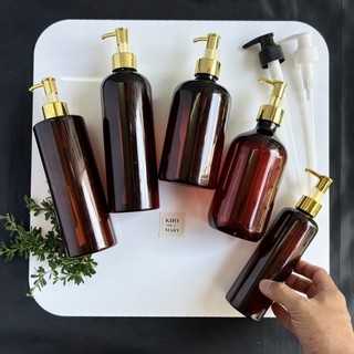 CHAI NHỰA NÂU VÒI NHẤN CHIẾT DẦU GỘI / SỮA TẮM - Chai PET 500ml / 300ml/ 250ml / 200ml / 100ml chiết Mỹ phẩm