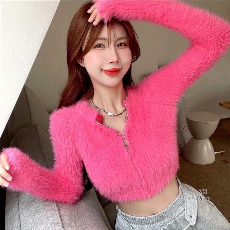 Áo len croptop lông thỏ