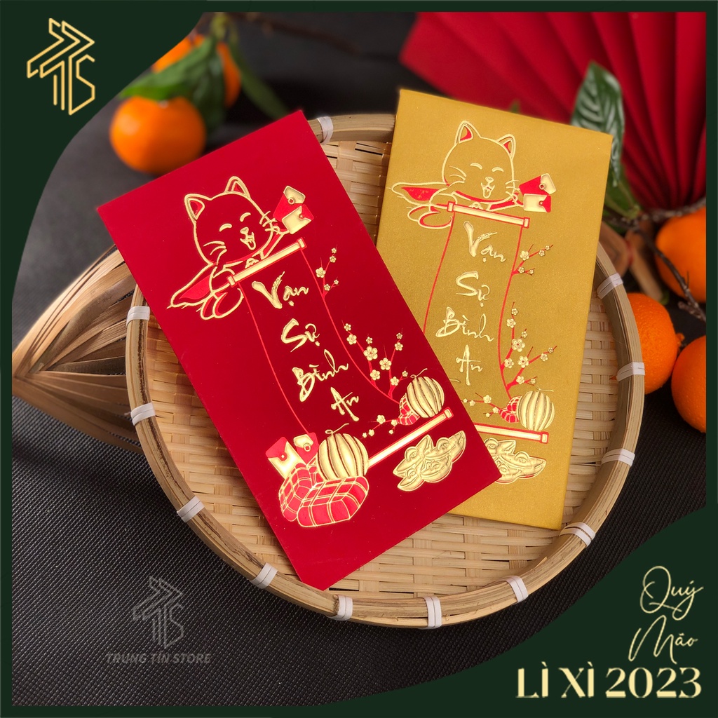 bao lì xì tết 2023 Vạn Sự Bình An, bao lixi chữ nổi truyền thống họa tiết đẹp, đem lại may mắn cho năm mới