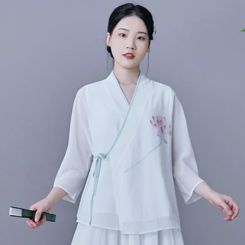 Áo kèm ảnh thật bộ pháp phục cổ trang kiểu trung hoa trung quốc hán phục đi lễ chùa ngồi thiền bàn trà spa