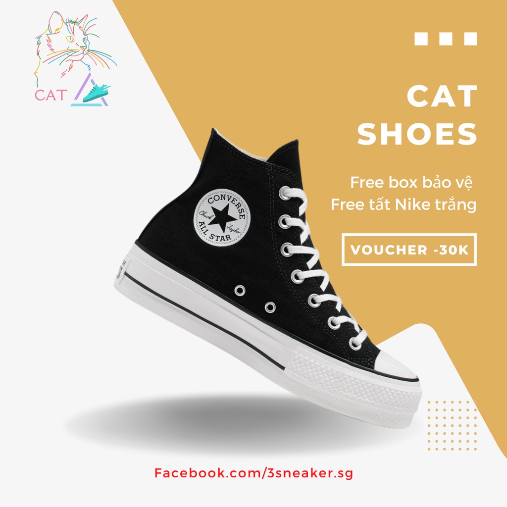 Giày Converse Chuck Taylor All Star Lift Platform, CV cổ cao đế cao Full Box, Phụ Kiện, Tặng Vớ Trắng