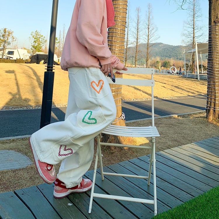 Quần jean COZOKC lưng cao in họa tiết cá tính hợp thời trang