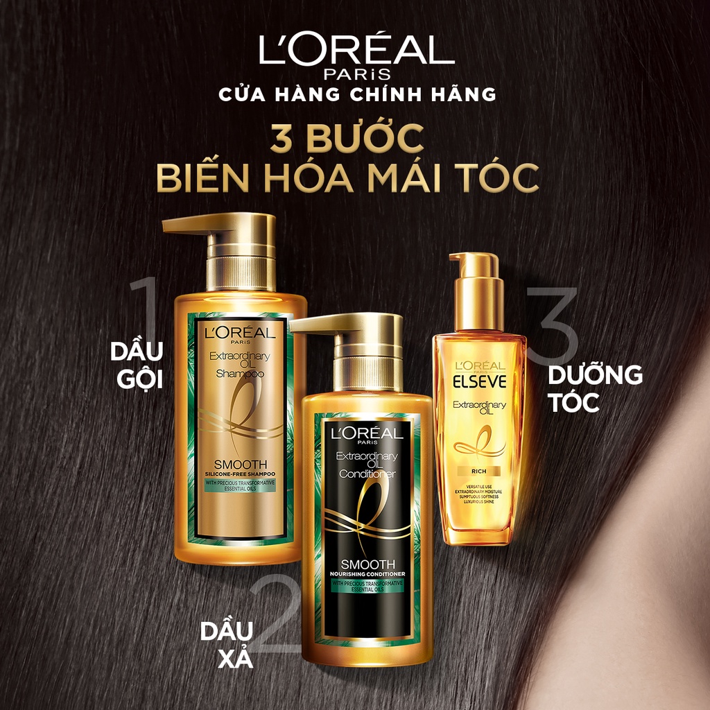 Bộ gội xả dưỡng tóc suôn mượt tóc cao cấp L'Oreal Paris Extraordinary Oil Smooth 440ml x2