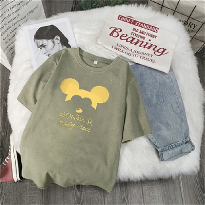 Áo thun SUXI dáng rộng họa tiết hoạt hình dễ thương thời trang mùa thu dành cho nữ