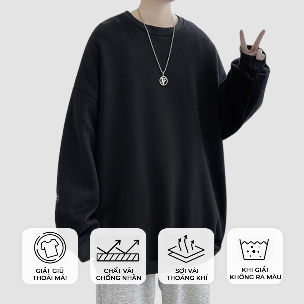 Áo Sweater Nỉ Bông Nam, Nữ Basic Form Rộng Unisex Màu Xám SWT 900 Unichic