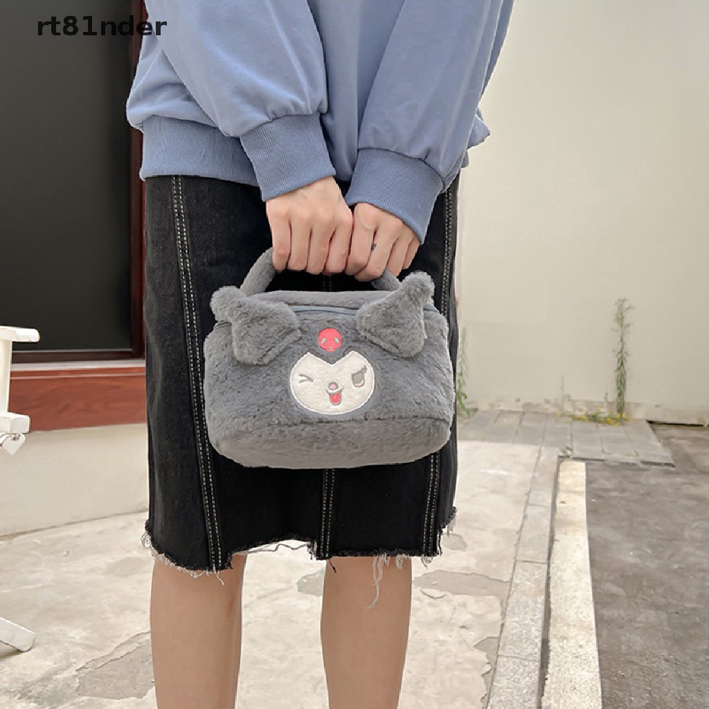 Rt Túi Đựng Mỹ Phẩm Xách Tay Bằng Lông Nhung Họa Tiết Hoạt Hình Anime Dễ Thương Dành Cho Học Sinh Nữ