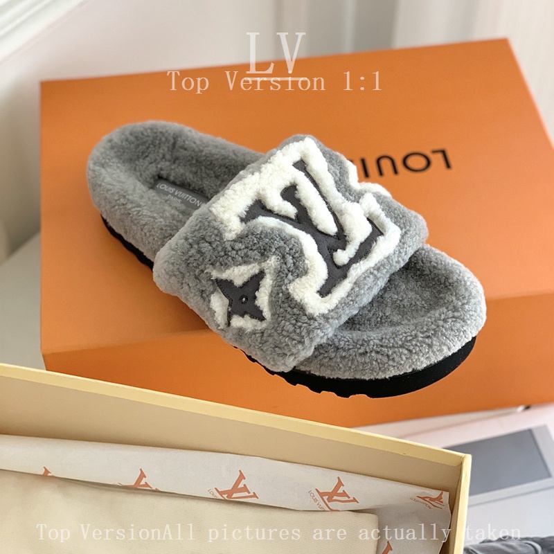 Lv Dép Lông Cừu Đế Dày 3.5cm Giữ Ấm Mùa Đông Thời Trang Cho Nữ