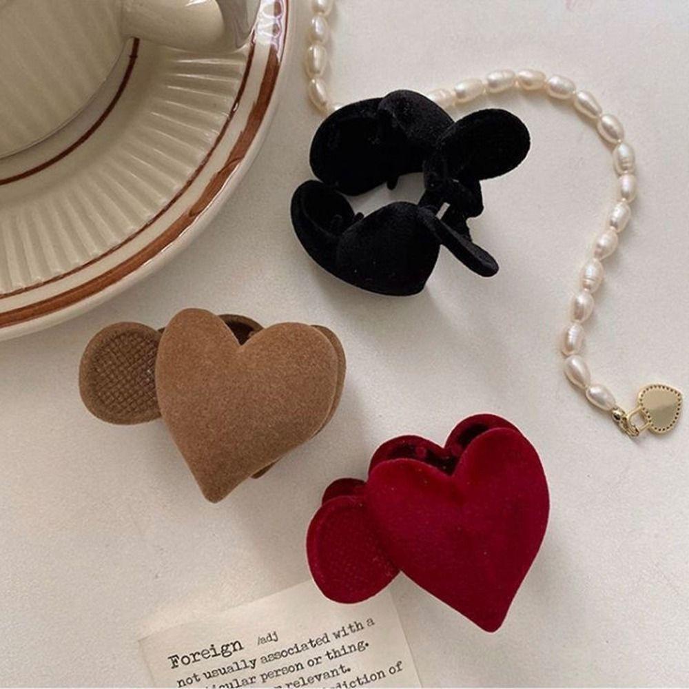 TWINKLE Kẹp Tóc Càng Cua Vải Nhung Họa Tiết Trái Tim Lấp Lánh Ngọt Ngào Tinh Tế Cho Nữ