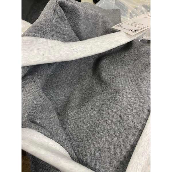 Áo Khoác Cardigan Màu Xám Viền Trắng 2 Sọc tay Cúc Cài chất Nỉ bông