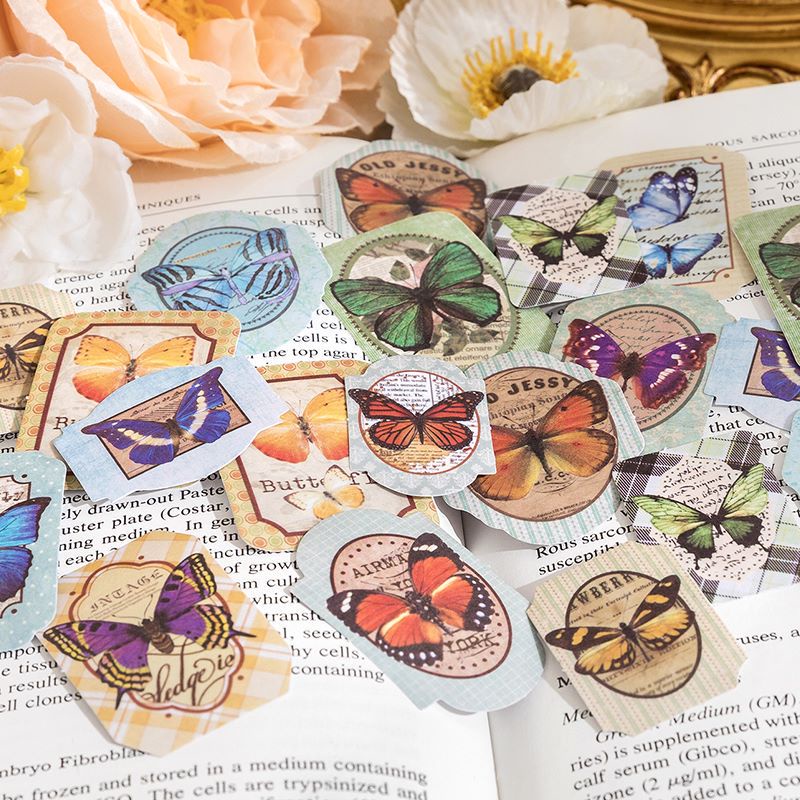 Túi 30 Tờ Nhãn Dán Giấy Họa Tiết Bướm Hoạt Hình Dễ Thương Dùng Trang Trí Nhật Ký