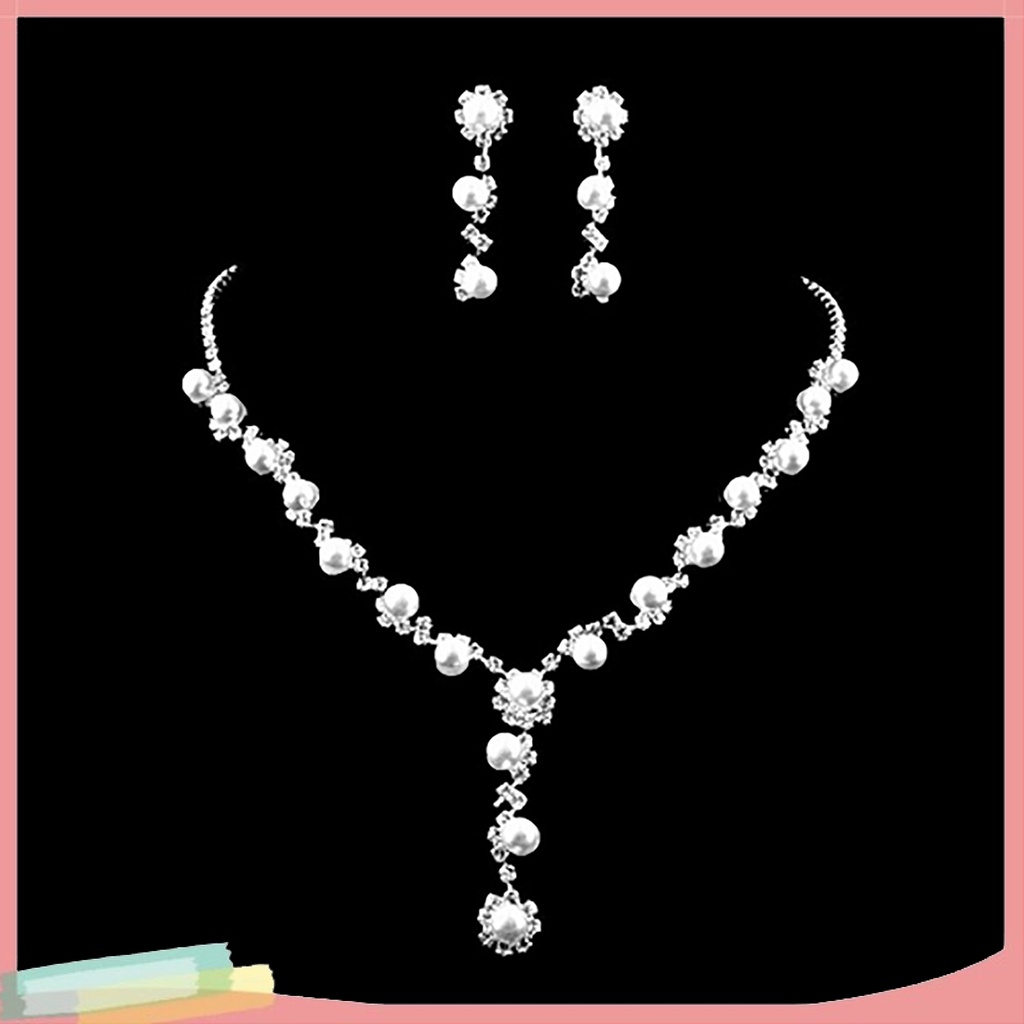 Dây chuyền và đôi hoa tai đính ngọc trai giả thời trang sang trọng