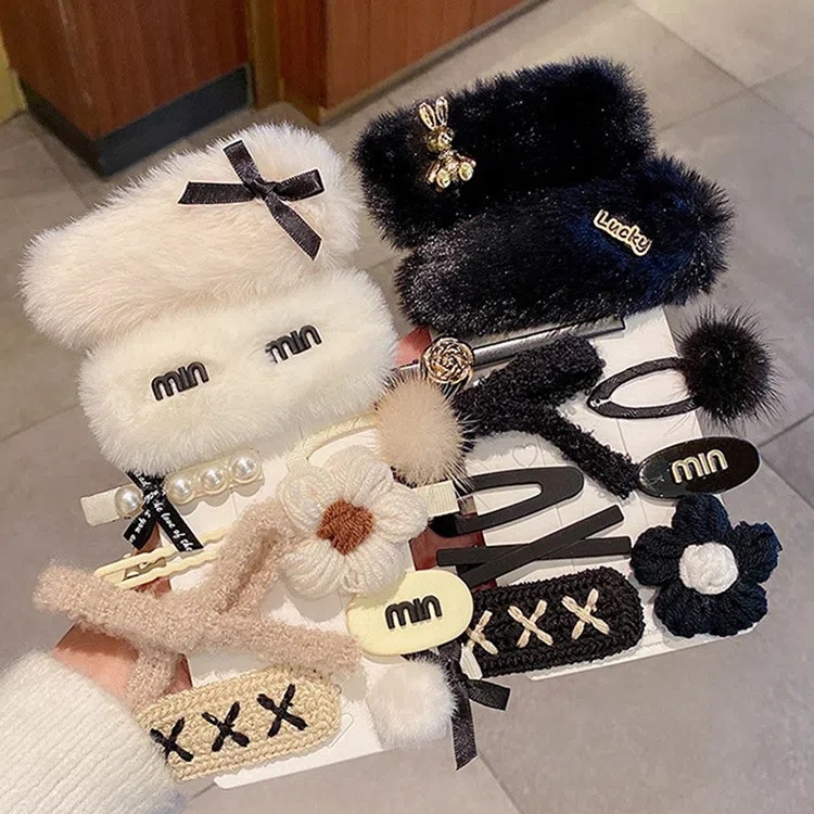 Sét Kẹp Tóc Mái Lông Nhung Gắn Nơ Sang Chảnh Phong Cách Hàn Quốc Dành Cho Bạn Gái