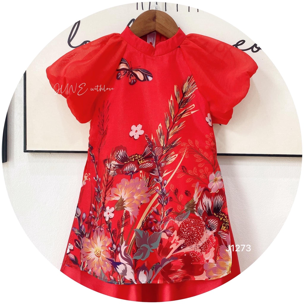 Áo dài cách tân June hoa in hoa cỏ cho bé gái điệu đà từ 8-35kg