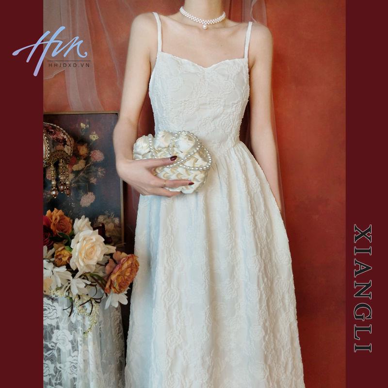 Đầm Hai Dây Màu Trắng Phong Cách Pháp Thời Trang Xuân Hè Cho Nữ