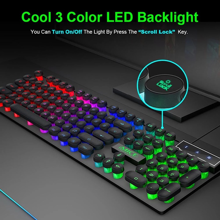 Bàn Phím Led RGB Có Dây iMICE Model AK800 Với 104 Phím Có Phím FN Mở Rộng Tương Thích Hầu Hết Hệ Điều Hành Win Mac OS