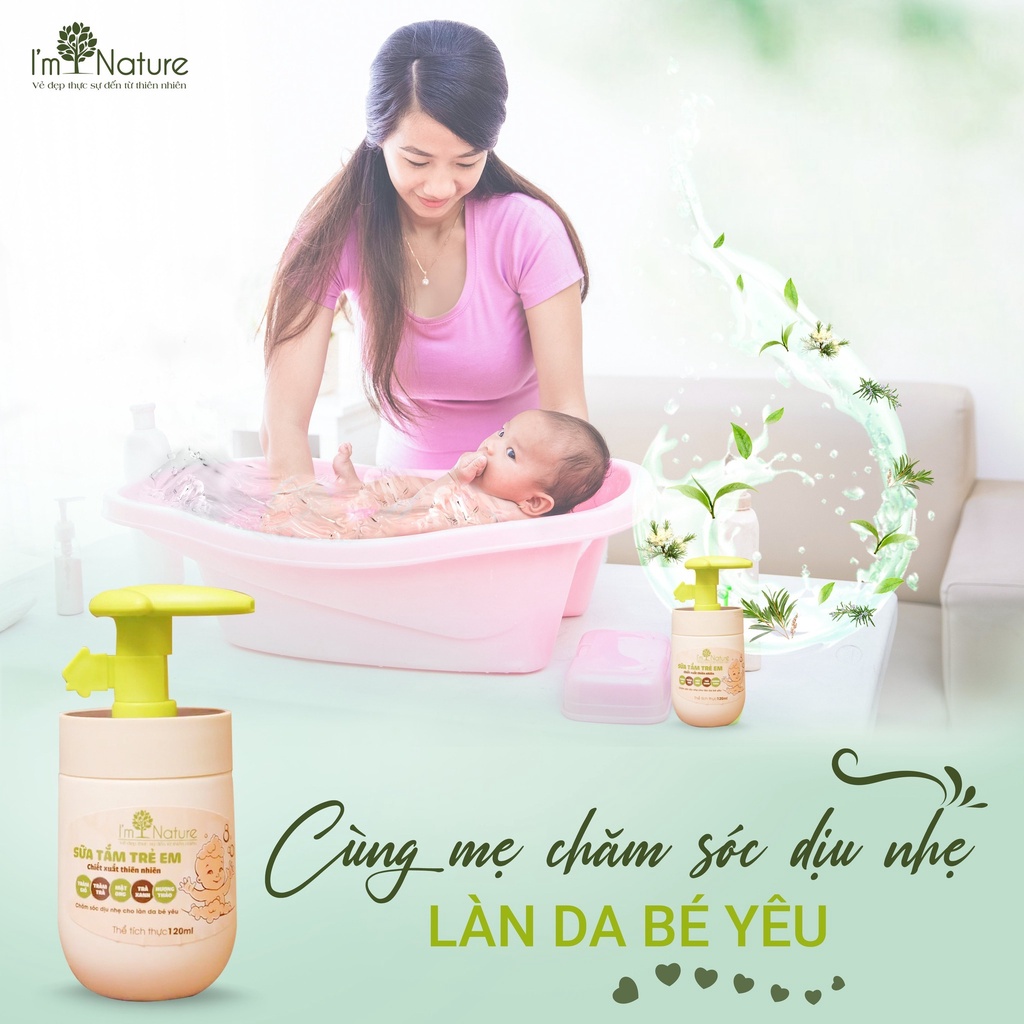 Sữa Tắm Cho Bé I'm Nature, Sữa Tắm Gội Cho Trẻ Sơ Sinh Ngừa Rôm Sảy Làm Sạch Mềm Mịn Da Dưỡng Ẩm 100% Thiên Nhiên 120ml