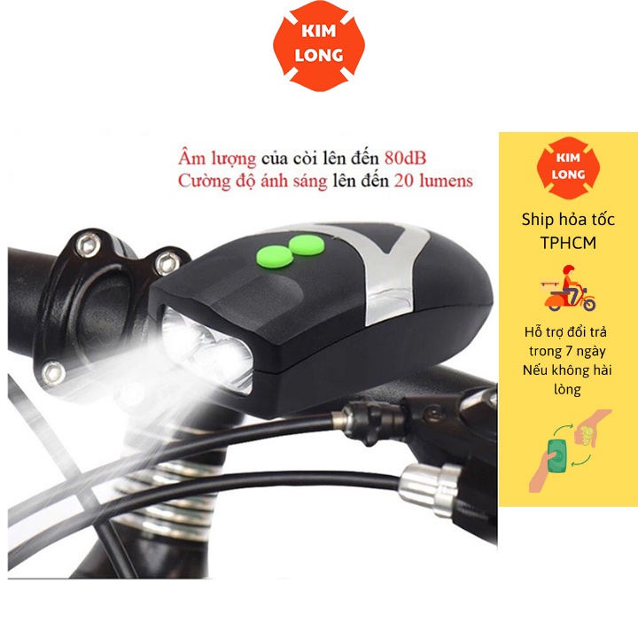 Đèn Chiếu Sáng Xe Đạp Có Còi Hú Âm Thánh Lớn Dùng Nguồn 3 Viên AAA