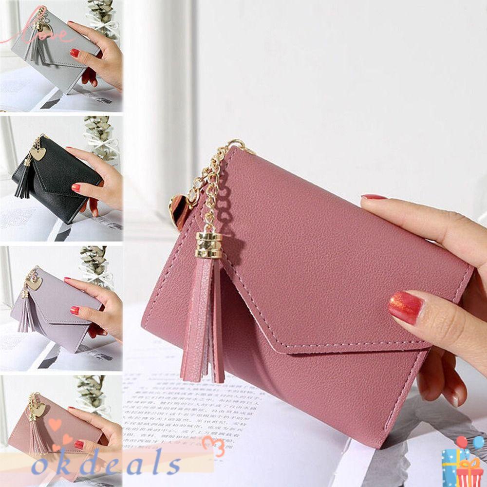 Ví Da PU Đựng Thẻ Gắn Núm Tua Thời Trang Cho Nữ