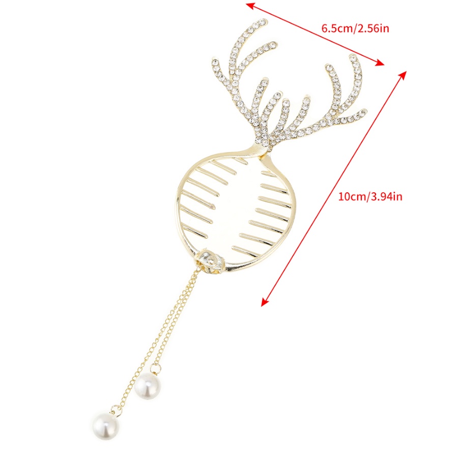 Kẹp Tóc Hình Sừng Tuần Lộc Bằng Kim Loại Đính Ngọc Trai Giả Giá Đỡ