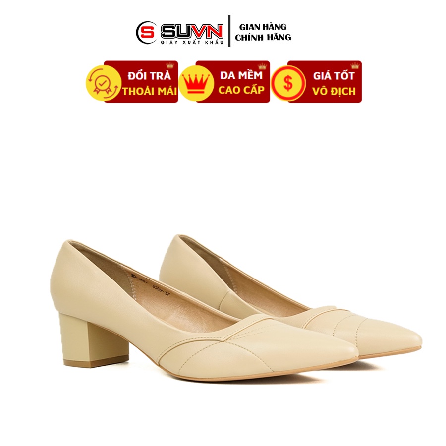 Giày Cao gót Nữ 5p Gót vuông Công sở Chỉ thêu Basic Da microfiber cao cấp chuẩn VNXK - CG6783 SUVN