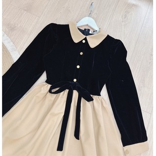 Váy thiết kế cho nữ chất nhung cổ tròn phối nơ dáng xòe vintage mềm mịn Mẫu mới 2023