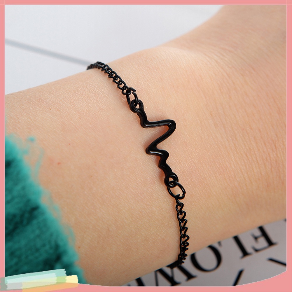 Vòng Tay Hợp Kim Màu Trơn Trang Trí Hình Nhịp Tim Xinh Xắn Cho Nữ