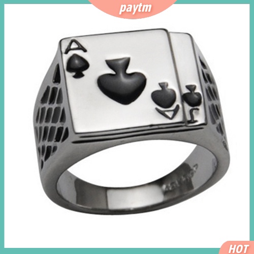 Nhẫn mạ vàng trắng 18K hình lá bài Poker màu đen cho nam