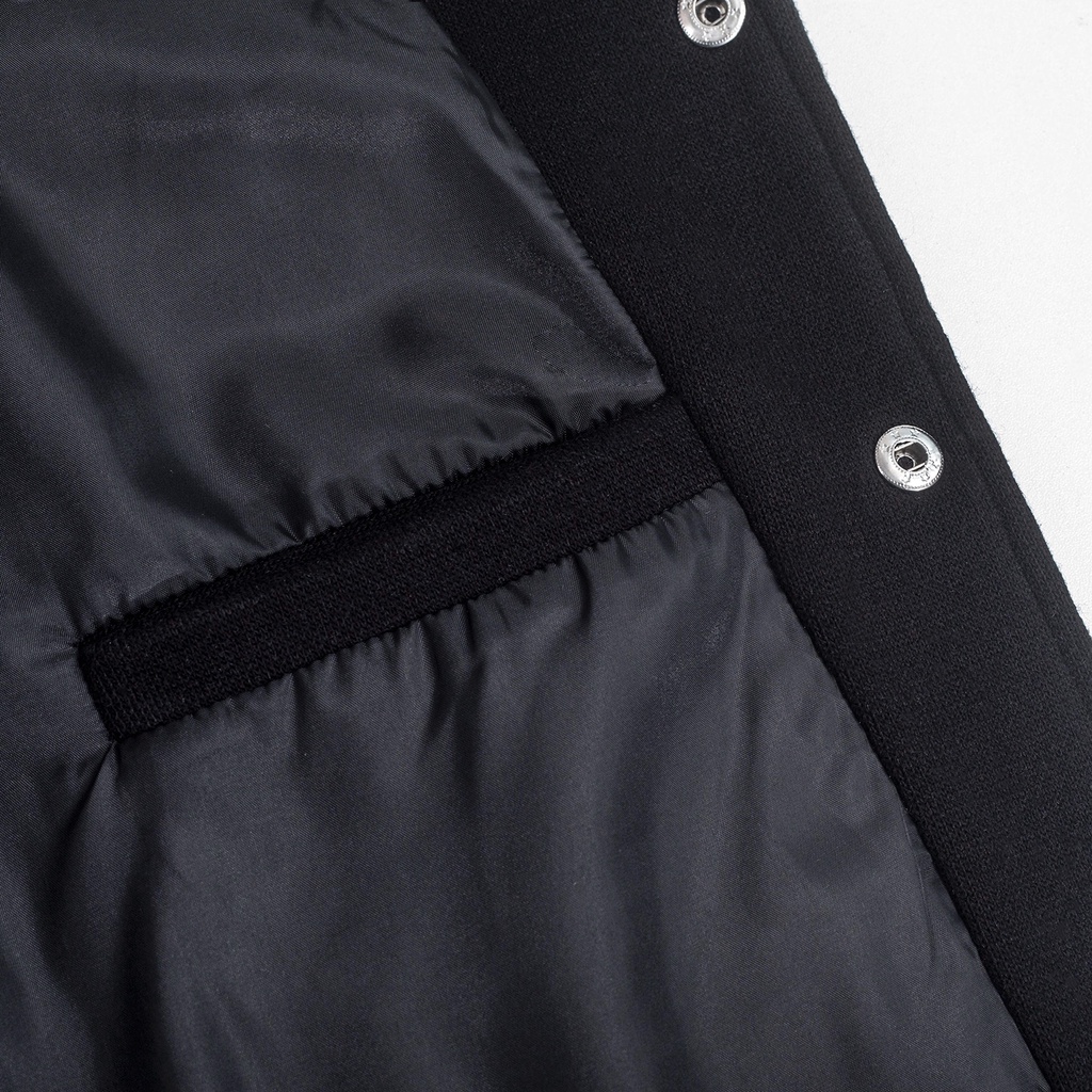 Áo khoác varsity bomber GINDY unisex chất dạ 2 lớp sang trọng cao cấp dài tay màu đen thời trang thu đông A090