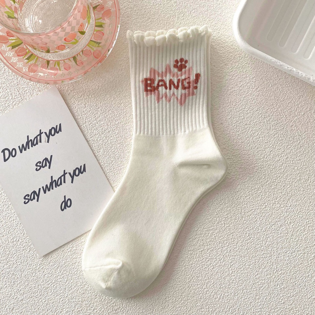 Vớ Thu Đông Màu Hồng In Hình Gấu Dễ Thương Phong Cách Hàn Quốc Cho Nữ