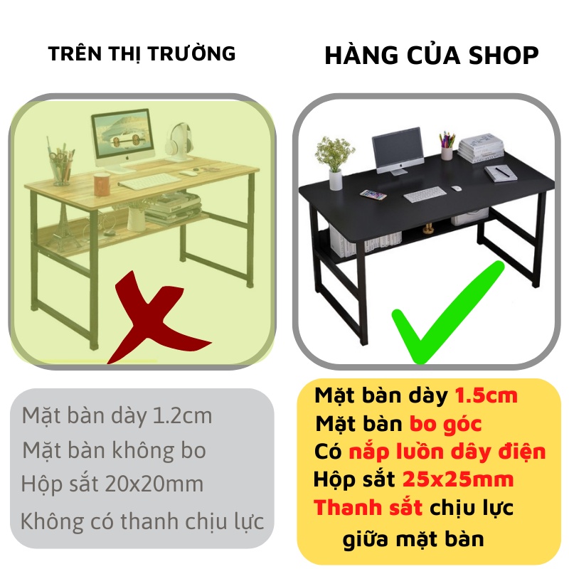 Bàn làm việc kèm 2 tầng thiết kế phong cách hiện đại, bàn học mặt gỗ MDF dễ lau chùi, khung sắt sơn tĩnh điện chắc chắn