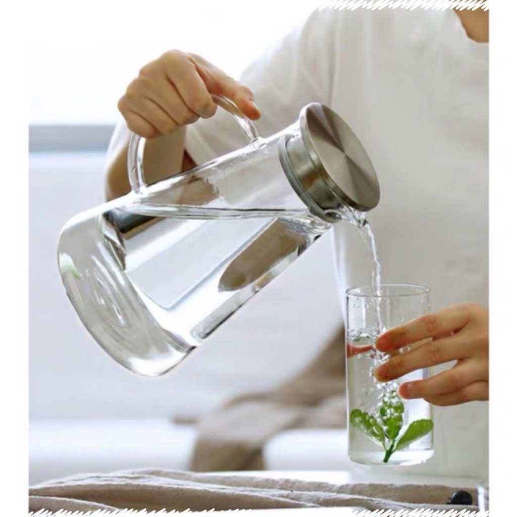 Bình nước thuỷ tinh siêu chịu nhiệt 120 độ C cao cấp 2 lít, hàng cao cấp