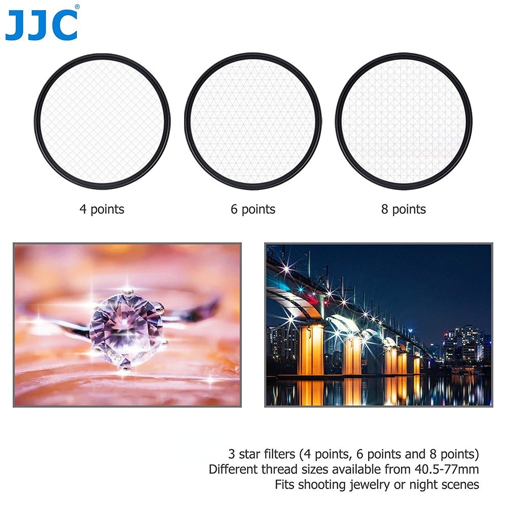 JJC Kính lọc máy ảnh sao 4/ 6/ 8 điểm thay thế được 40.5 49 52 55 58 62 67 72 77mm dành cho ống kính không gương lật DSLR