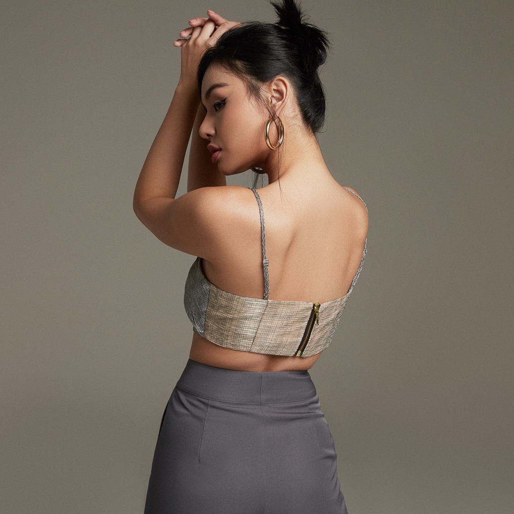 Áo croptop Maybi ôm oganza sọc thắt nơ