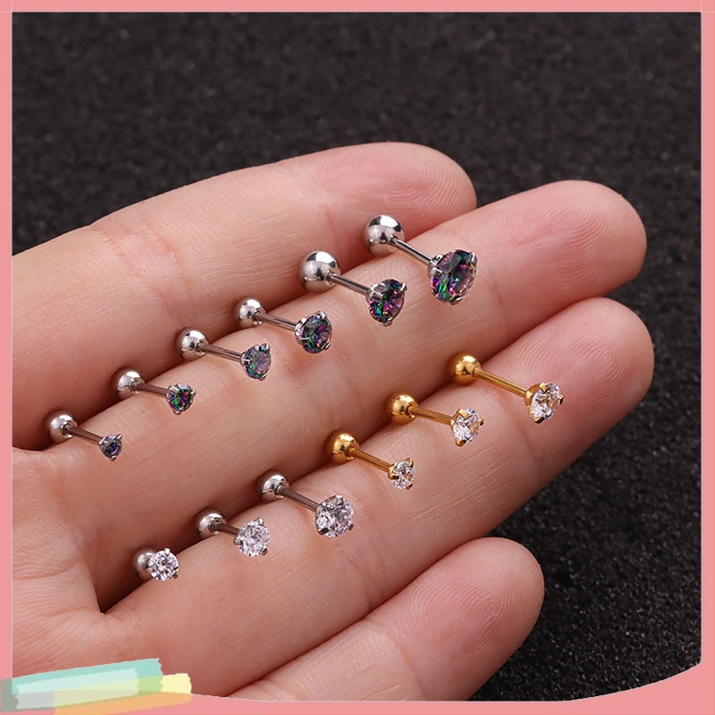 Khuyên tai đinh tán đính đá zircon khối nhân tạo sáng bóng cỡ nhỏ màu sắc tùy chọn dành cho bạn nữ