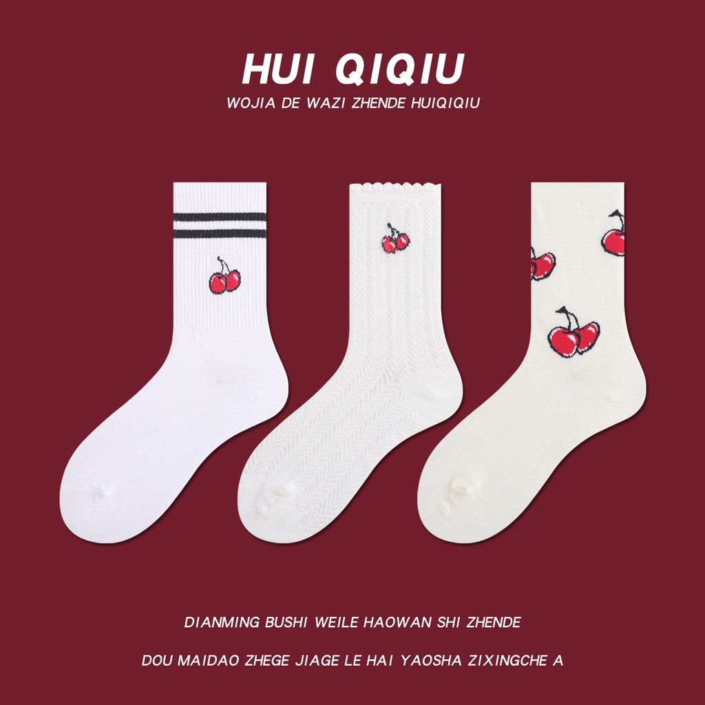 Vớ Cổ Trung Họa Tiết Trái Cherry Thời Trang Xuân Hè