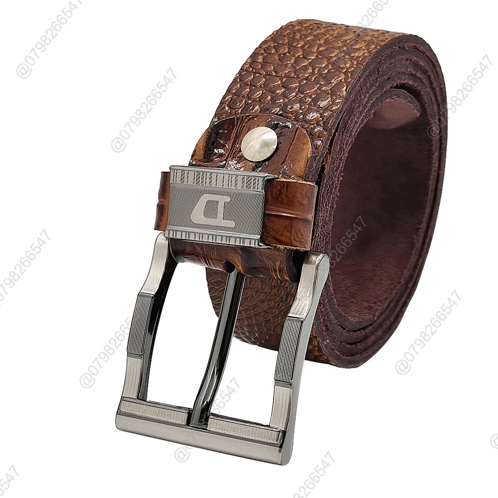 Thắt lưng da bò dập vân cá sấu DHM-130 | Đầu khoá kim nguyên khối kiểu lượn sóng | Bảo hành 12 tháng