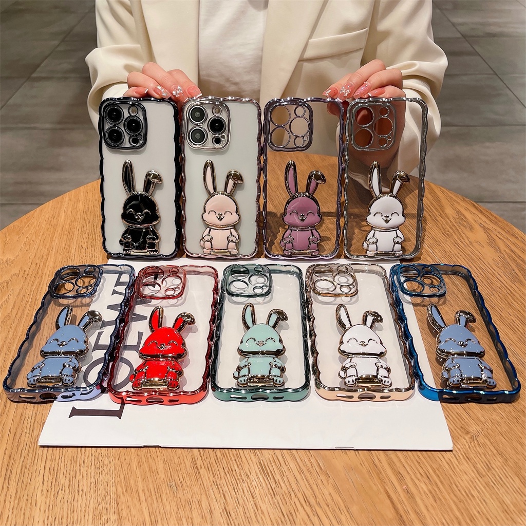 Ốp Điện Thoại iPhone 14 Pro Max 12 13 11promax 14 Plus ốp lưng iphone 14 pm TPU Mềm Trong Suốt Có Giá Đỡ Hình Thỏ 3D Dễ Thương Cho