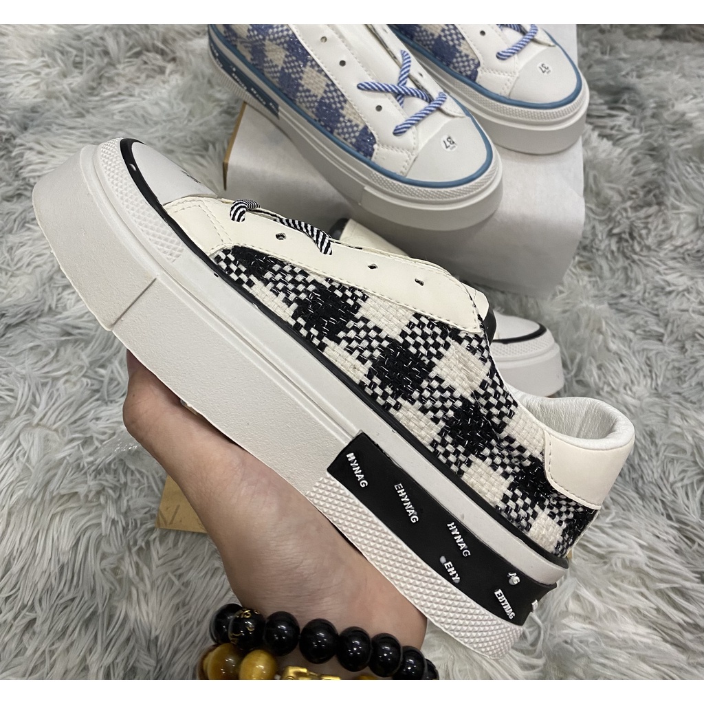 Giày thể thao nữ Vans ⚡ CỰC HOT ⚡ Giày sneaker sọc caro thêu thời trang, phong cách Ulzzang 2 màu đen-xanh hotrend mới