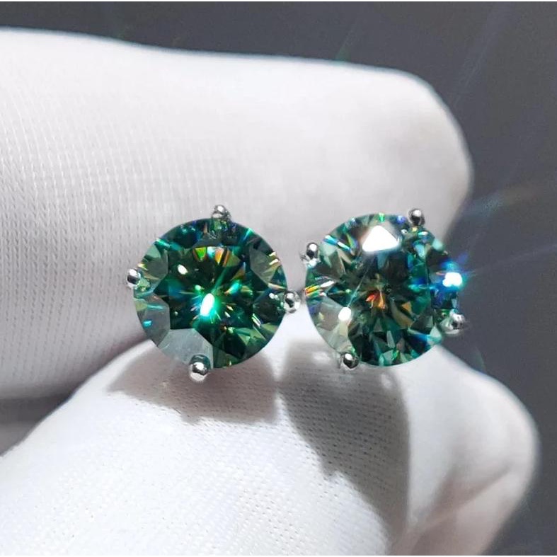 Khuyên Tai Nụ 4 Chấu Đá Moissanite Xanh Lá KHJEM02 Xi Kim - Chốt Vặn