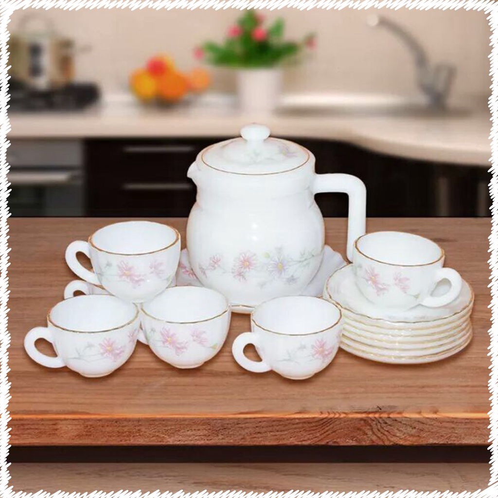 Bộ trà (6 tách+6 đĩa+bình trà 0.7L ) thủy tinh ngọc cao cấp USA Home Set,nk Thái Lan, quà tặng ý nghĩa, sang trọng