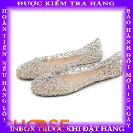 Giày Nữ Giày Búp Bê Choose Nhựa Lưới Trong Suốt Kim Tuyến G1803 anhquoc