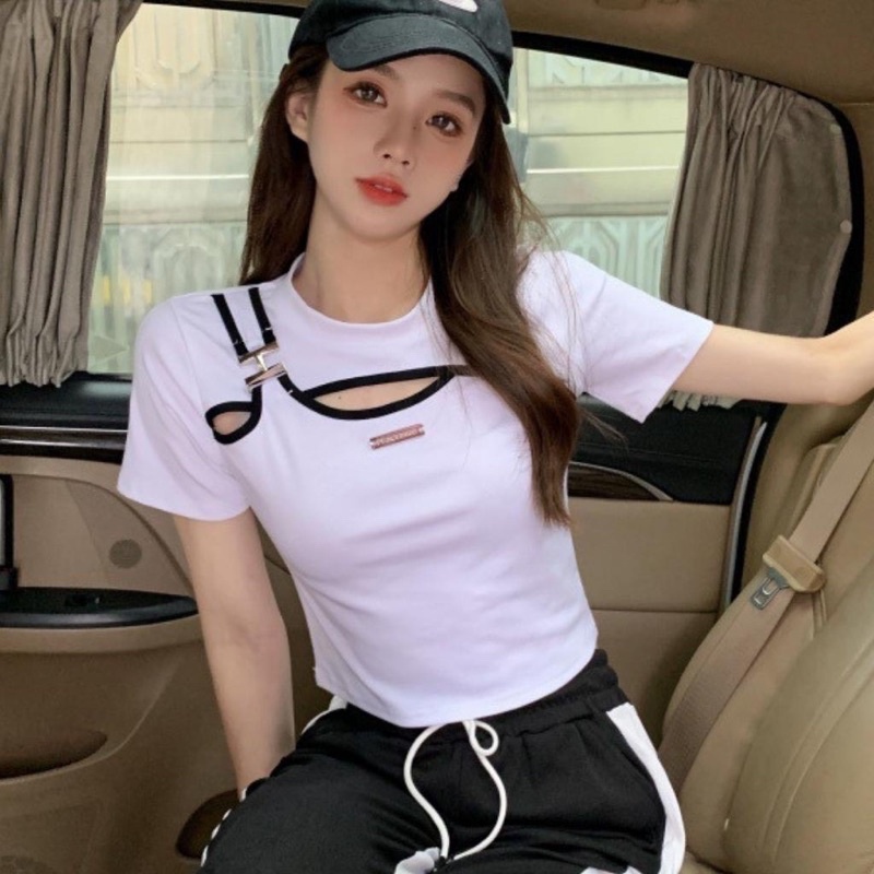 Áo thun khoét ngực siêu hot, Áo Croptop Tay Ngắn Cổ Bẻ Khoét NgựcLY alohashop91